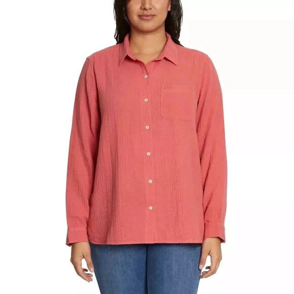 Jessica Simpson Ladies' Gauze Button Front Shirt Red - Size XL - Picture 2 of 4